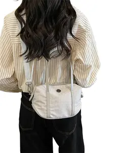 Minimalist Light Plaid Crossbody Bag, Practical Lightweight Dumpling Bag, Casual Daily Commute Versatile Small Bag