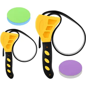 Strap Wrench Set, 2pcs Adjustable Rubber Oil Filte-r Wrench with 4pcs Jar Opener Gripper Pad, Pipe Wrench Universal Spanner Jar Opener for Weak Hands, Plumbers(Yellow+blavk)