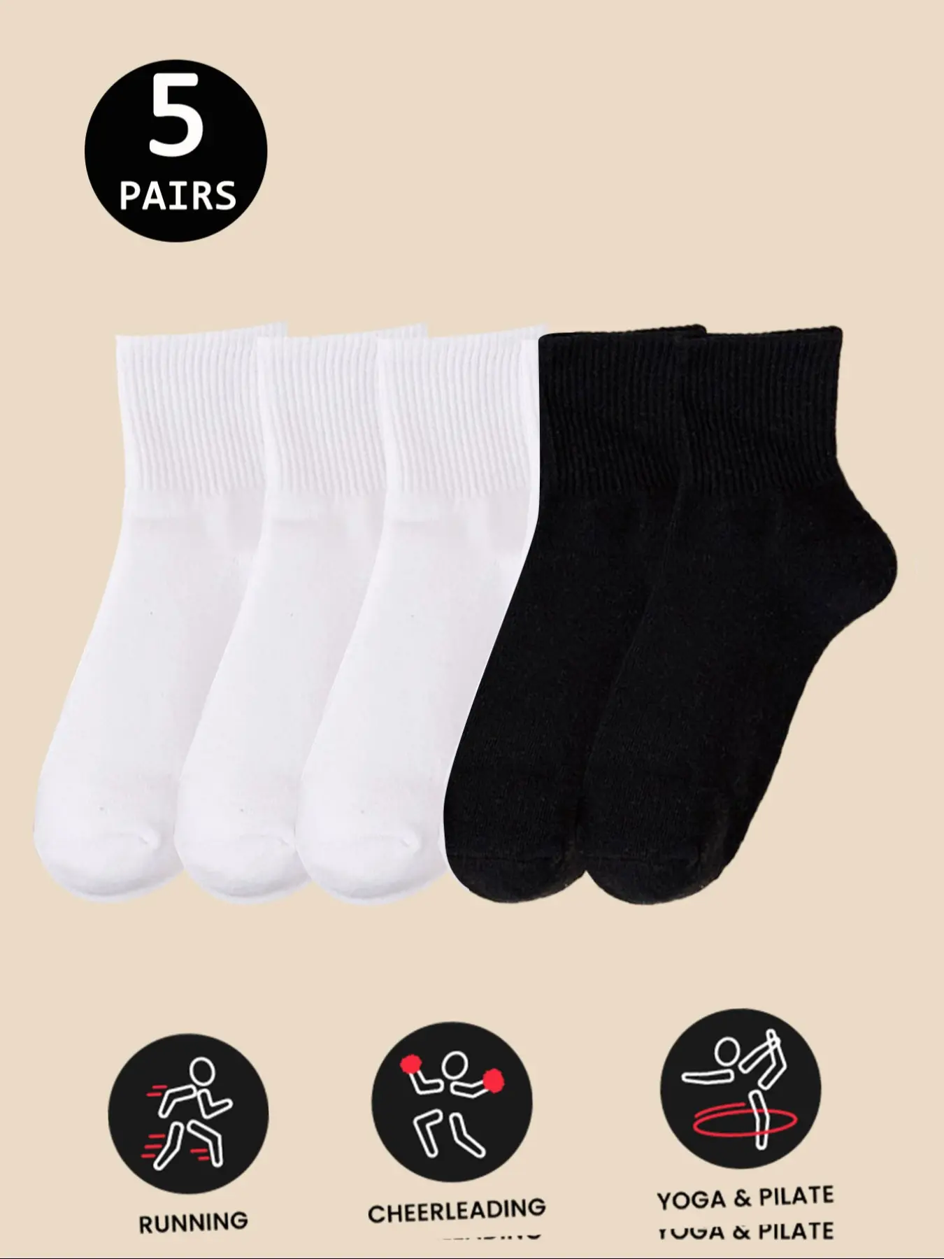 5 Pairs Unisex Breathable Sports Socks, Comfortable Low Cut Crew Socks, Sweat-Absorbing Casual Daily Wear for Men & Women, Sports Running Socks, Athletic Socks, Sweat Absorbent Socks