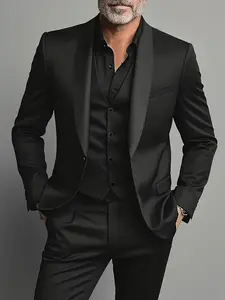 Men'S 3pcs Suit Set - Formal & Casual Business Attire with Slim Fit, Non-Stretch Fabric, Long Sleeve, Lapel Collar, Solid Color, Perfect for Weddings, Work Uniforms, And Holiday Gifts, Wedding Attire | Formal Suit | Nonstretch Fabric, Casual Suits