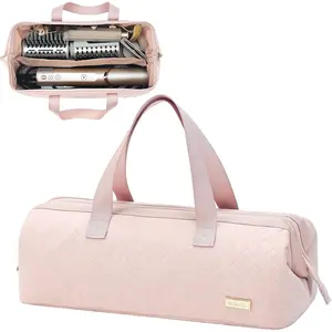 NISHEL Hair Tools Travel Carrying Bag, Portable Hair Air Wrap Dryer Case, Hair Dryer/Curling Iron/Airstraight Attachment Organizer, Pink