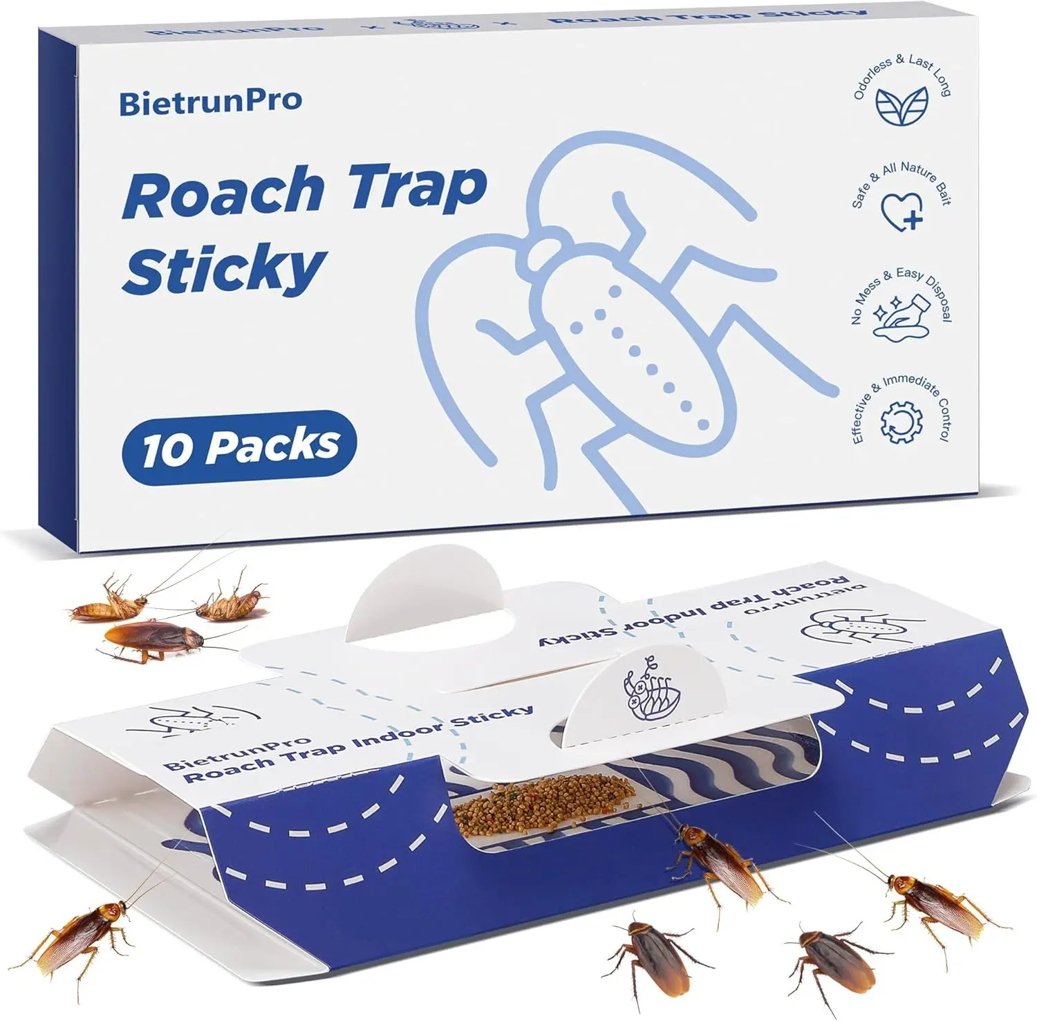 Roach Sticky Traps Indoor 10 Pack | Cockroach Killer with Sticky Odorless Glue | Pet Safe & Non-Toxic Pest Control for Bugs, Spiders, Crickets | Effective Indoor Traps for Home, Kitchen, Bathroom