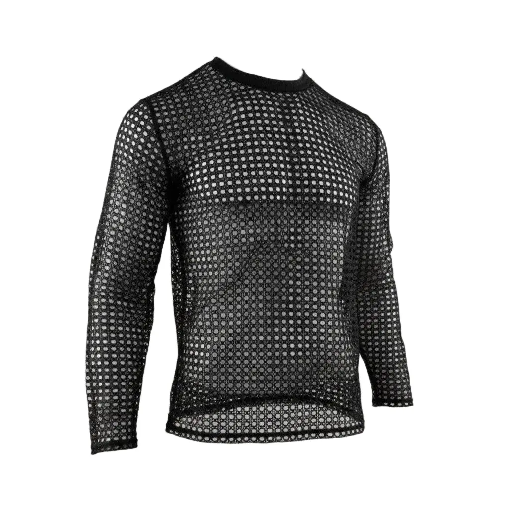 Men’s Hollow‑Out Mesh Long Sleeve Tee | Transparent Mesh Top
