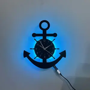 Vintage Vinyl Record Wall Clock, Nautical Anchor Theme, Artistic Wall Decor, Suitable for Living Room Bedroom, Home Office Decoration