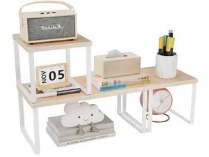 Suction Cup Triangle Storage Rack tiershelf Aothia Wood Desktop Shelf for Top of Desk - 2-Tier Adjustable Bookshelf Organizer, Freestanding Stackable Shelves for Office, Home, Kitchen Counter (Rustic Brown) desk accessory