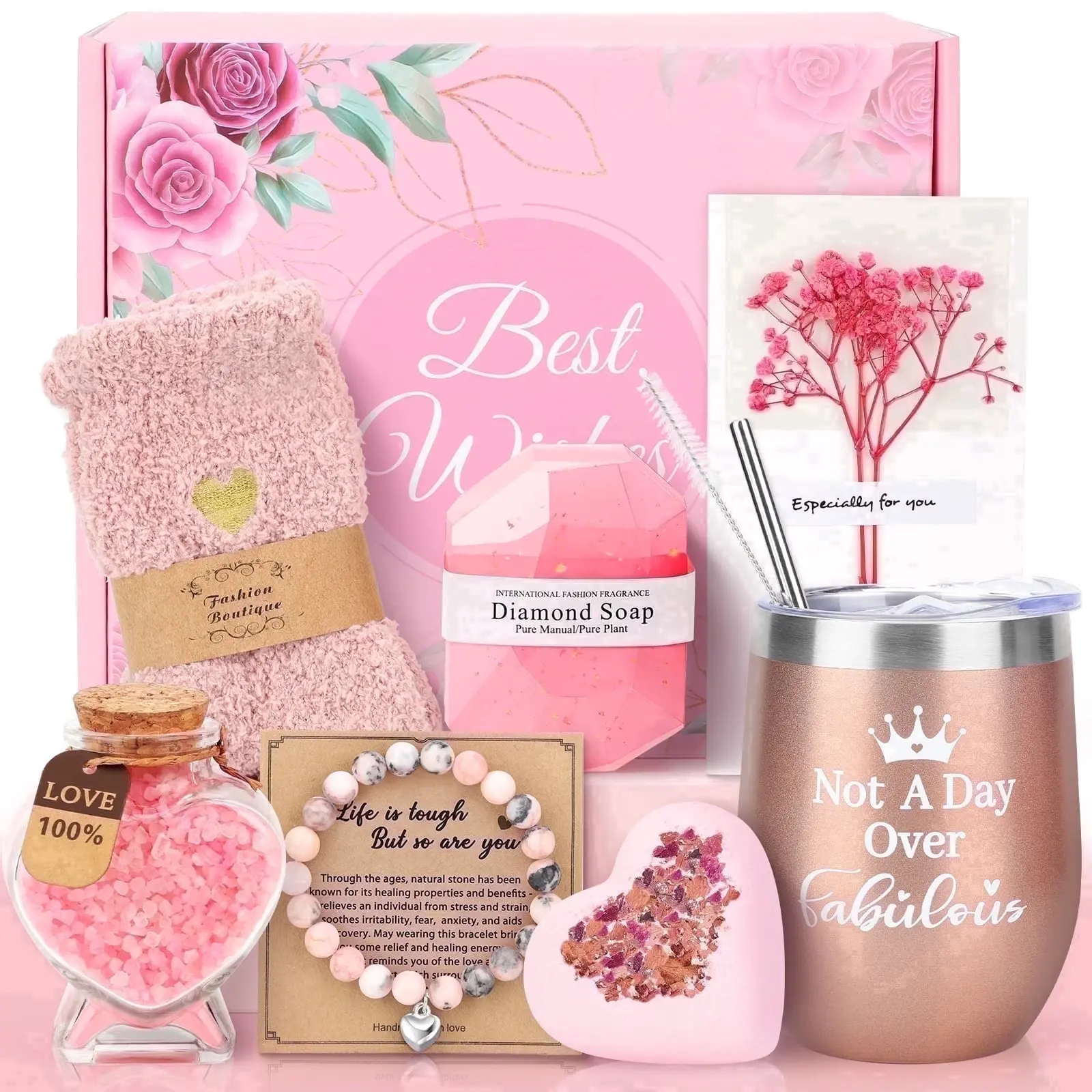 Gift Baskets Set for Women and Graduation Gift, Holiday Gifts for Women, 10 Pack, Pink