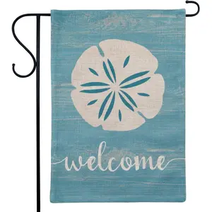 Beach Garden Flag 12X18 Inch Linen Double Sided Sand Dollar Small Yard Flags for Outside Nautical Flags Farmhouse Coastal Decorations, No Flagpole Included
