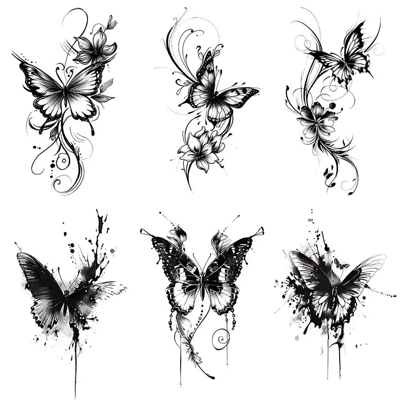 Butterfly Pattern Temporary Tattoo Sticker, 6 Counts/set Realistic Fake Tattoo Sticker, Body Art Sticker for Women & Girls, Sticker Tattoos