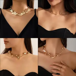 Irregular Liquid Metal Choker Necklace for Women – Trendy Abstract Geometric Statement Necklace, Modern Minimalist Fashion Jewelry for Party, Night Out, Festival & Stylish Outfit