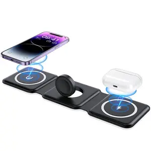 Wireless Charger, Magnetic Foldable 3 in 1 Mag-Safe Charger, Fast Travel Wireless Charging Station for iPhone 15/14/13/12/ Series,for iWatch,for AirPods, Gift