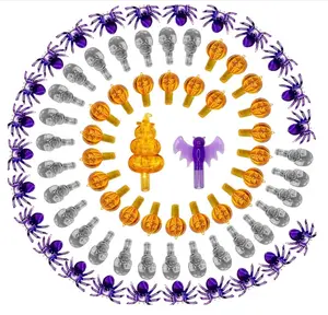 117Pcs Replacement Lights Bulbs/Tree Pegs for Halloween Ceramic Trees Including Skull/Pumpkin Head/Spider & 2Pcs Themed Tree Tops (Including Bat/Triple Pumpkin)