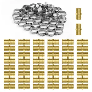 VEVOR Pipe Fittings,  1/2" 50PCS Brass Pipe Fittings, Clamp-style Straight-Through Pipe Connector Brass Air Fittings, Heavy Duty Plumbing Fittings Tube Adapter for Heating/Shower Systems,Water Pipes