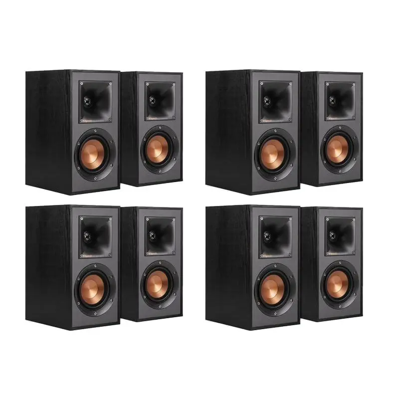 Klipsch Reference R-41M Compact Wired Bookshelf Speakers (4 Pairs - 8 Units, Black) with Aluminum Construction, 90db Sensitivity, 1"-Aluminum LTS Tweeter, 4"-Spun-Copper IMG Woofer, High-Wattage Audio Performance for Hi-Fi Setup Home Entertainment