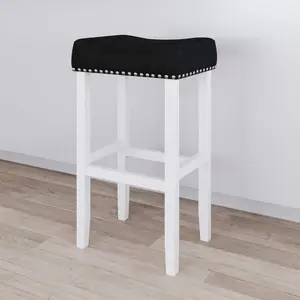 Faux Leather & Wood Saddle Seat Bar Stool