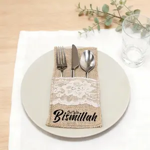 5pcs start with Bismillah cutlery holder bags Eid Mubarak Ramadan Kareem al-Fitr Muslim Islamic Iftar table decoration mom gift Kitchen Decorative Placemat