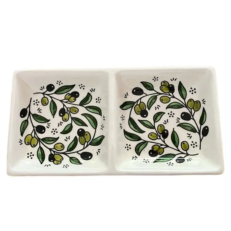 10x15 cm Snack Plate with Olive Branch Glazed Design Square Ceramic Serving   Plate for Snacks and Tiles Green Leaf Pattern. Aesthetic Dishwasher Safe Tableware Snackplate Dinner Set Dinnerware Natural Touch Dish Presentation