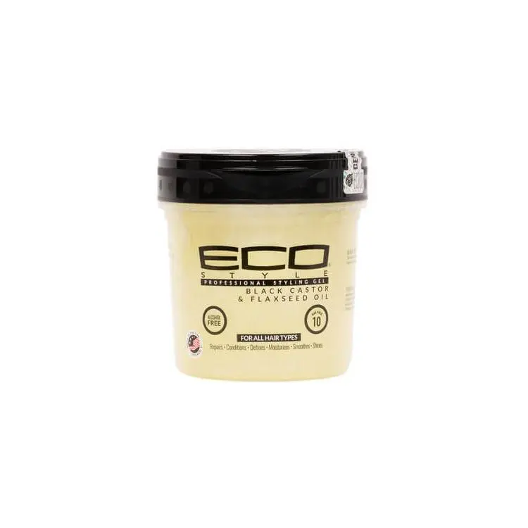 Eco Style Black Castor and Flaxseed Oil Professional Styling Hair Gel, 8 oz Hair Products, Frizz Control Flaxseed Gel with Moisturizing Benefits for Flawless Results, Flaxseed Gel For Hair