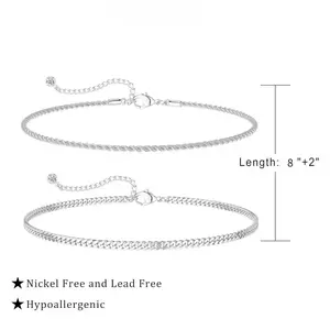 DB- Unisex Stackable Bracelet Set-featuring Rope, Figaro, and Cuban chain styles. Stylish and durable, these bracelets resist tarnishing and make an ideal gift for a father, boyfriend, or husband.-DB