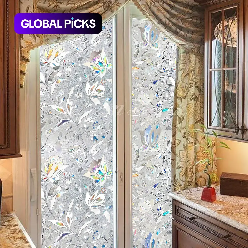 1pc 3D Rainbow Window Film, Removable Privacy Decorative Decal, Window Decals for Glass Windows, UV Protection and Heat Insulation, Floral Tulip Design, Suitable for Doors & Windows #GLOBAL PICKS