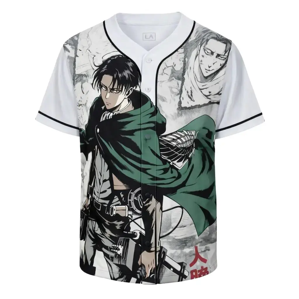 Levi Ackerman Attack on Titan Anime Baseball Jersey, Premium Soft Polyester Button Down Shirt, HD Sublimation Print Streetwear Cosplay Cardigan, Perfect Gift for AoT Manga Fans