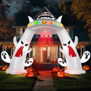 Whubefy 9 FT Giant Halloween Inflatable Ghost UFO Arched Door Decoration, Huge Inflatable Spooky Ghost UFO Archway with LED Lights, Red Eye Glowing Inflatable Decoration, Built-in LED Lights for Party/Garden/Lawn/Holiday Decor