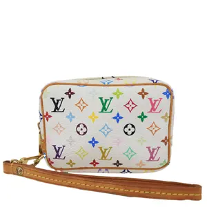 Pre-owned Louis Vuitton Canvas Clutches & Wristlets Wapity Monogram Multicolor Pouch White