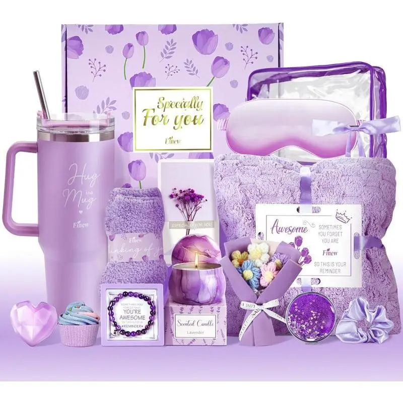 15PCS Care Package with Luxury Flannel Blanket and 40 oz Tumbler, 15PCS Birthday Gifts for Women, Relaxing Spa Gifts Baskets for Her,  Valentines, Mothers Day, Christmas Women's Gift for Mom, Wife, Friends
