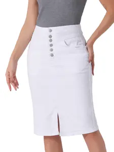 INSPIRE CHIC Women's Split Casual High Waist Bodycon Jean Denim Pencil Skirt White