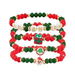 Christmas Themed Beaded Bracelet with Cute Santa Claus & Christmas Tree Design, Fashion Accessories for Women & Girls