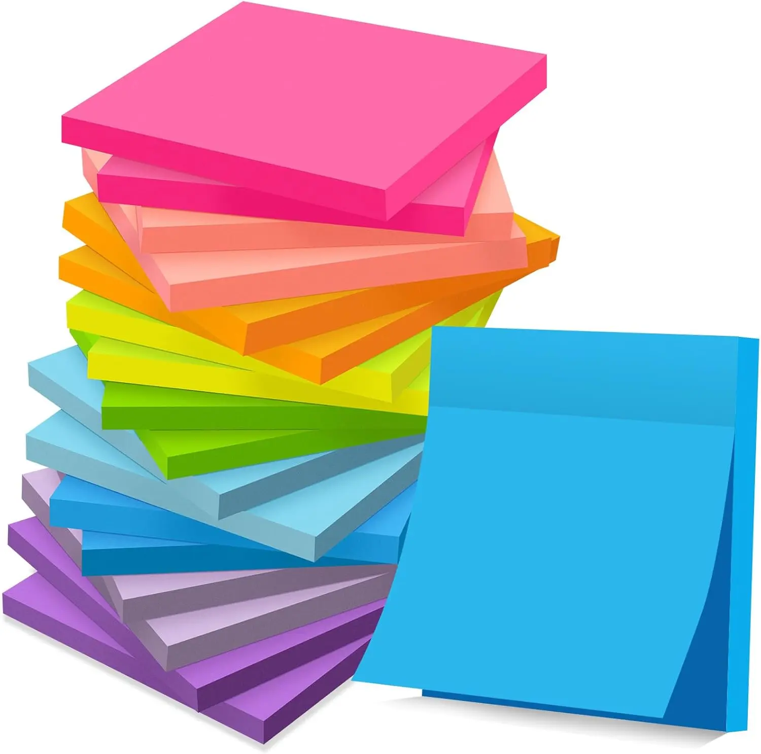 16 Pads Sticky Notes 3x3 Inches, Bright Colors Self-Stick Pads, Sticky Note Pads, Easy to Stick for Home, Office, Notebook