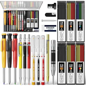22 Pack Carpenter Pencil Set with Sharpener, Mechanical Carpenter Pencils with 60 Refills, Deep Hole Long-Nib Marker Pens, Carbide Scribe Tool & Construction Pencils for Architect with Case