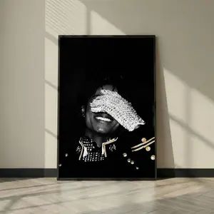 [Unframe] [Free ship] Michael Jackson Wall Art Poster, Iconic Pop Legend Glove Portrait Print, Music Icon Black Minimalist Art, Unframed