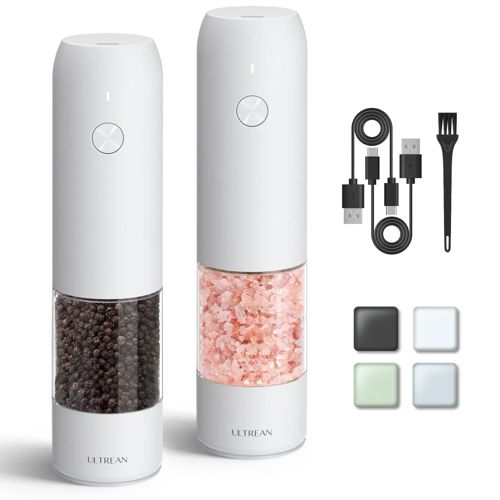 Ultrean Pepper Grinder, Rechargeable Salt and Pepper Grinder with 6 Adjustable Coarseness, LED Light, Automatic Grinder for Kitchen, Home and Kitchen Appliances Birthday Gifts for Women, Black