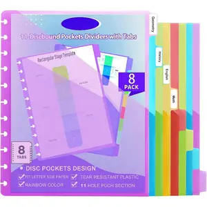 11 -Discbound Pocket Divider with 8 Tabs,1 Set Letter Size Tul Notbook Divider Folder Dis Planner Inserts for for Document Discbound System, Office  School(8PCS