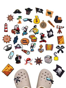 8/15/36 Piece Sailor Pirate Nautical Series PVC Cartoon DIY Shoe Buckle Decorations, Classic Wooden Sandals, Family Christmas Party Gifts