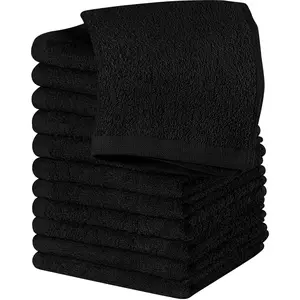 12 Pack Cotton Bath Washcloths Set - Ring Spun Cotton, Premium Flannel Face Cloths, Highly Absorbent Soft Fingertip Towels (Black) for Household Use