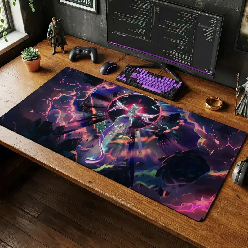 Mewtwo Legendary Storm Gaming Mouse Pad - Multi-Zone TCG Design, Versatile Office Desk Mat