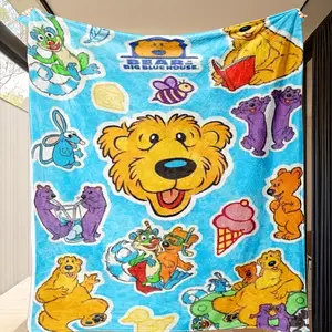 Big Blue House Little Bear Cartoon Animated Birthday Gift, Holiday Gift for Friends and Family - Super Soft Flannel Blanket, Creative Design Inspiration, Warm and Comfortable Living Room Throw Blanket, Office or Sofa Decorative Bedspread,