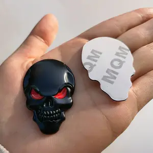Thrilling Gothic Skull Metal Car Emblem - Black with Red Glowing Eyes, Durable Metal Sticker for All Vehicles, Universal Fit, Gothic Car Accessories |   Skull Design |   Durable Metal Sticker, Skull Car Decoration