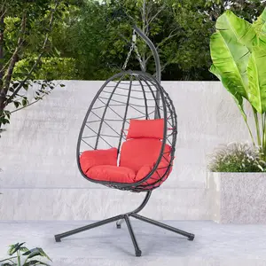 Egg Chair with Stand Indoor Outdoor Swing Chair Patio Wicker Hanging Egg Chair Hanging Basket Chair Hammock Chair with Stand for Bedroom Living Room Balcony Rattan Comfortable