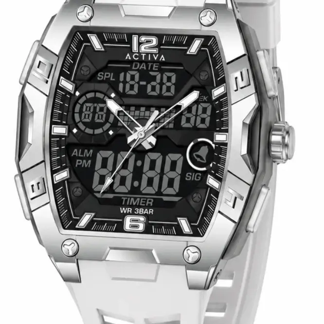 Men's Activa X Invicta Waterproof Digital Watch - 50mm Round Case, White Digital Display, Luminous Feature ACW8131-001 #74