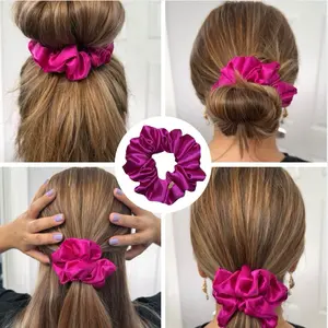 Woucom Satin fuchsia  Scrunchie Antifrizz Elegant & Crease-Free Soft Hair Accessory for Women's Stylish Look