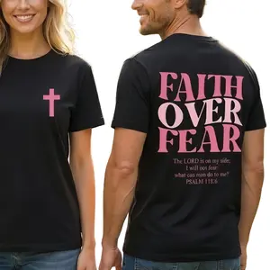 Faith Over Fear Graphic Tees Cotton Unisex T-Shirt for Men & Women Soft Breathable Material Classic Fit Unique Print Ideal for Casual Outings Everyday Wear Top Womenswear Summer Tshirt