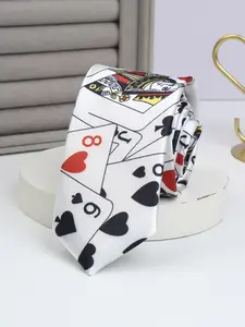 Handmade Polyester Digital Print Poker Pattern Unisex Hand-Tied Tie, Casual Style for All Seasons, Perfect for Parties and Outings