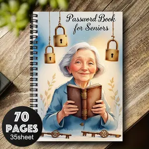  1pc 5.5x8.3inch Cartoon Spiral Password Notebook for Seniors - Large Print Password Keeper for Internet/Computer Logins, Website Usernames & Passwords - Home Office Organizer Journal, Password Book, Internet Login Book, Secure Password Storage