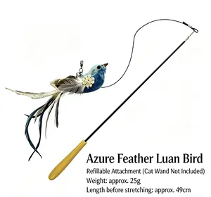 Extendable Cat Teaser Wand Toys,  High Strength Extendable Wands, 1 Lifelike Bird Toy, Connectable Plastic Strings, Eco-friendly Wooden Handle