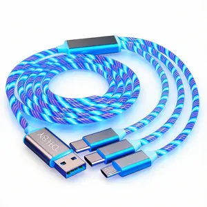 Magic 47in 3-in-1 LED Glowing Charging Cable Visible Flowing Light Current Flow Fast Charger Cord | USB-A to Type C, Micro, Lightning for iPhone 17 16, Samsung, Android |Colorful Fast Charging Data Cable Durable Luminous Data Cable | Perfect Car Tech Gift