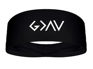 God is Greater Than The Highs and Lows Sports Wide Stretch Headband Black White Sweatband Running Football Soccer Weightlifting Faith Christian Love Jesus Workout Accessories Men Women Teens Youth Kids Scripture Romans 8:28 John 3:16 G>^v G>^∨ G>∧∨ G>/\v