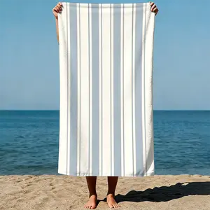 Vertical blue and white stripes: uniform pattern, minimalist artistic style. Sand-Free Beach Towel | Ultra-Light Microfiber | Quick-Dry, Compact for Travel