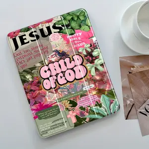 "Child of God" Floral Collage Design iPad Case, Transparent Acrylic Stand Cover, Pencil Holder & Charger Slot, Fits iPad Pro/air/mini, Perfect Gift Shock-resistant Full Cover Protective Case Suitable for Offices Schools and Homes, Ipad Accessories